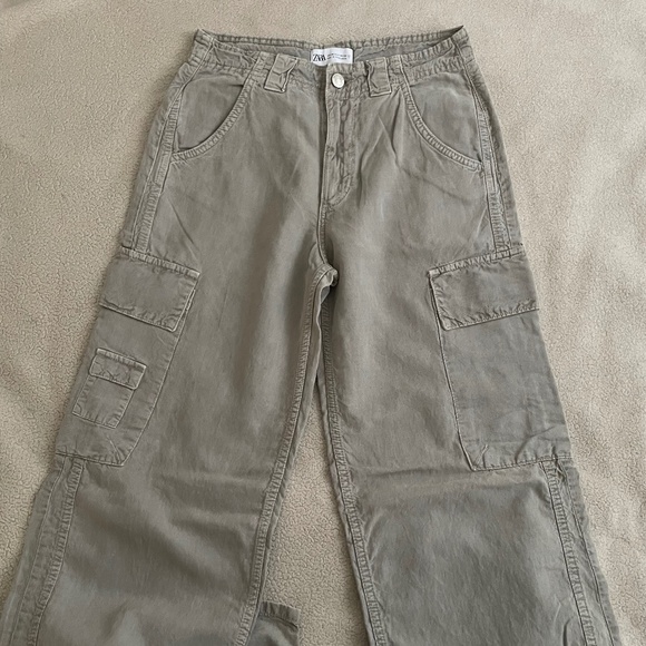 Zara Linen Blend Cargo Pants Light Grey - Picture 2 of 6